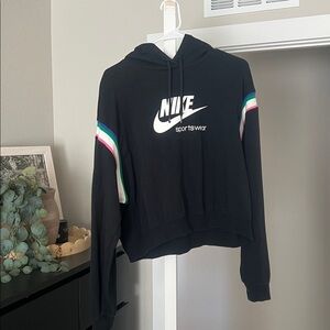 Nike Black Hoodie with Multicolor Sleeve Accents